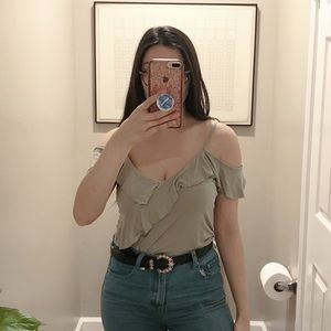 Pale green ruffled shoulder top